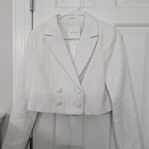 Avec Les Filles Textured Cream Cropped Blazer